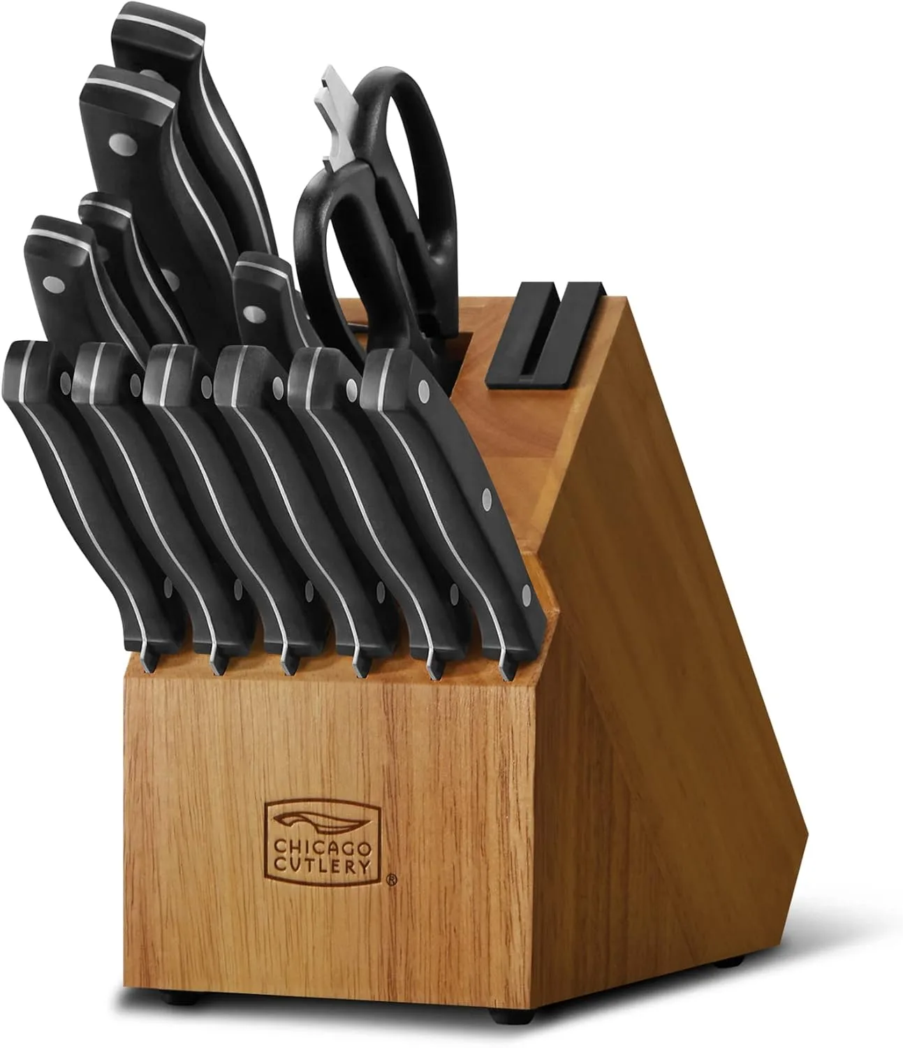 Chicago Cutlery Ellsworth (13-PC) Kitchen Knife Block Set With Wooden Block & Built-In Sharpener,