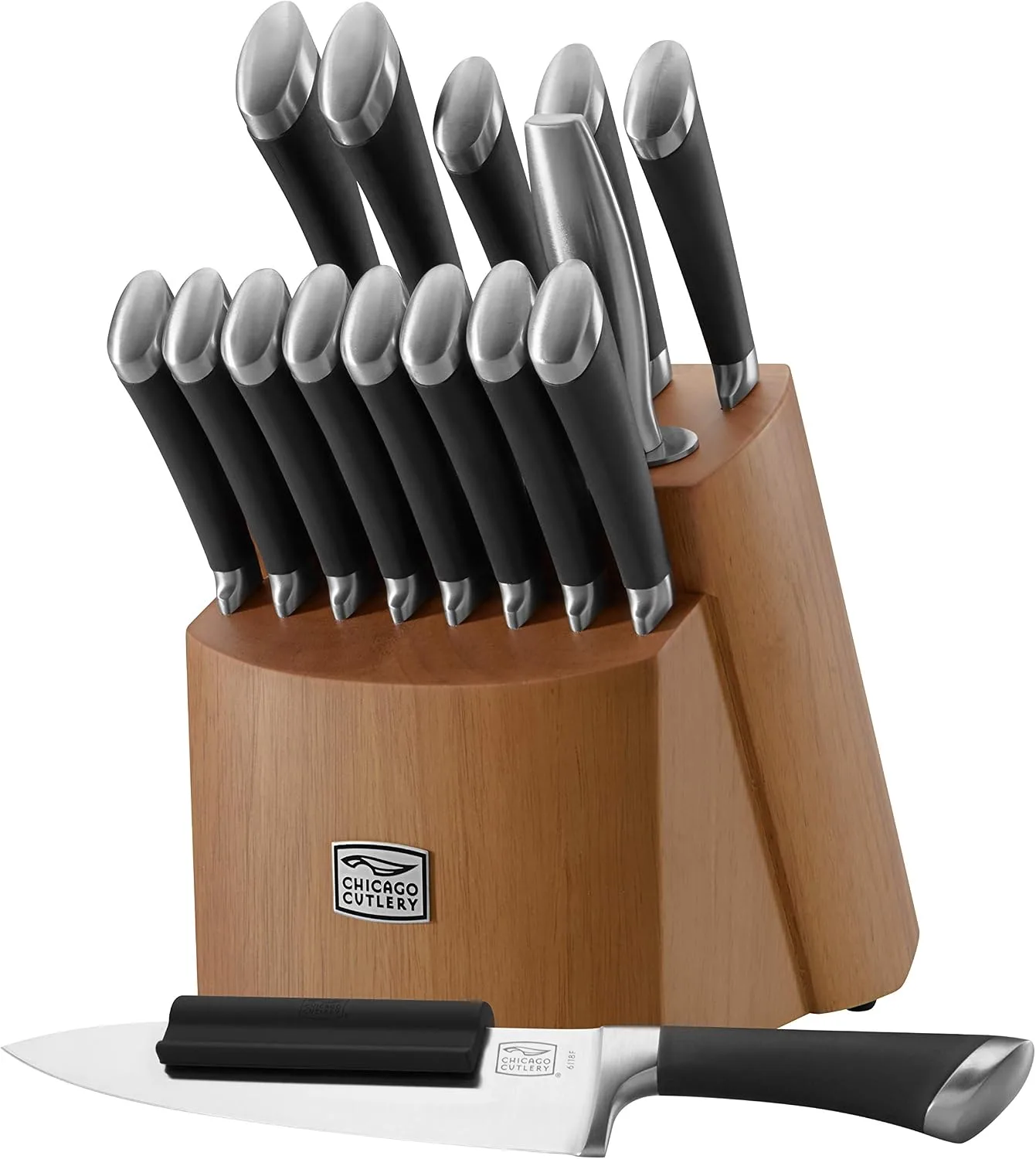 Chicago Cutlery Fusion 17 Piece Kitchen Knife Set with Wooden Storage Block, Cushion-Grip Handles
