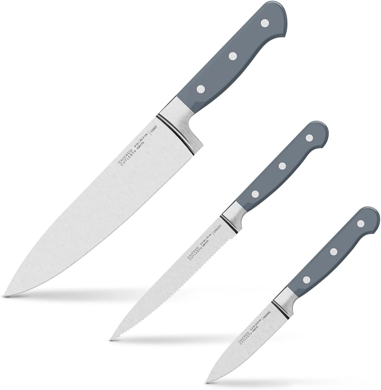 Chicago Cutlery Halsted (3-PC) Cutlery & Wooden Block Set, Ergonomic Handles and Sharp Stainless Steel