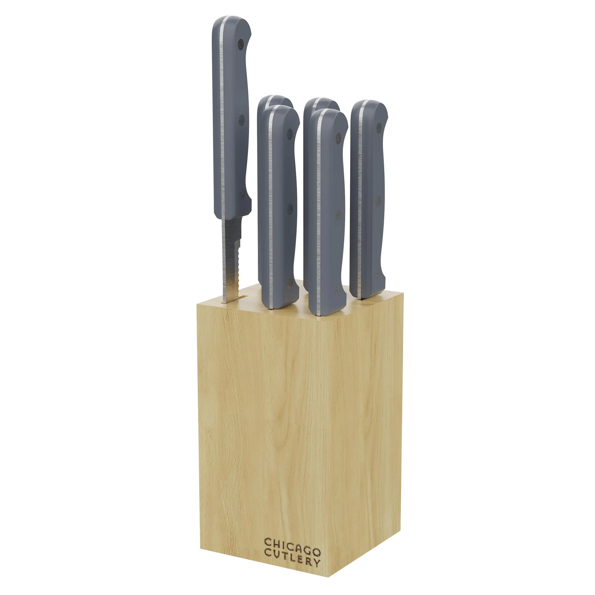 Chicago Cutlery Halsted (7-PC) Steak Knives & Wooden Block Set, Ergonomic Handles and Sharp Stainless