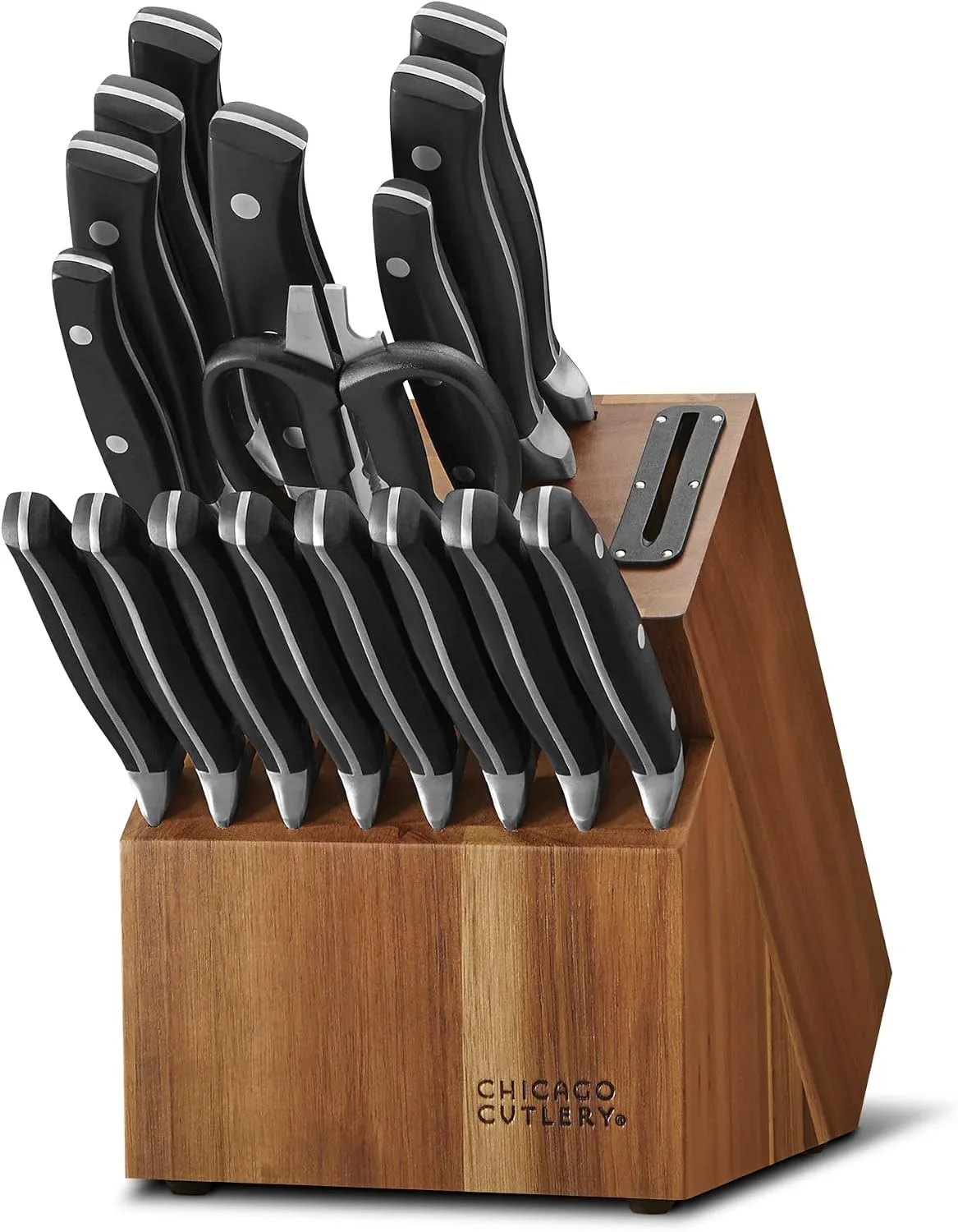 Chicago Cutlery Insignia Triple Rivet Poly (18-PC) Kitchen Knife Block Set With Wooden Block & Built-In