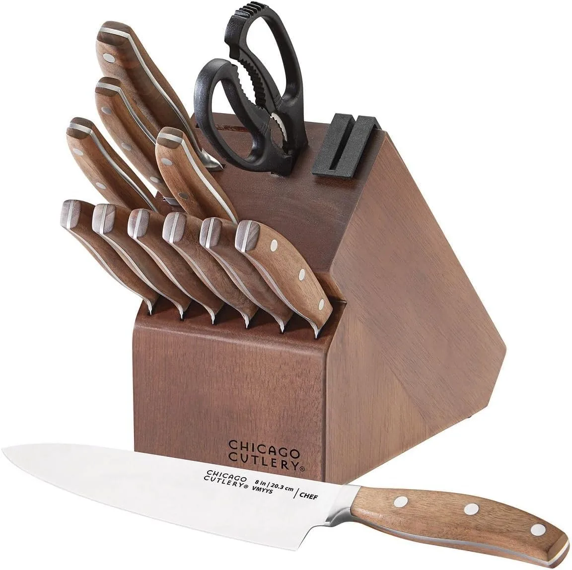 Chicago Cutlery Signature Edge Steel 13-Piece Kitchen Knife Block Set With Wooden Block & Built-In